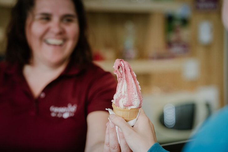 Service de cornet de crème glacée à la camerise