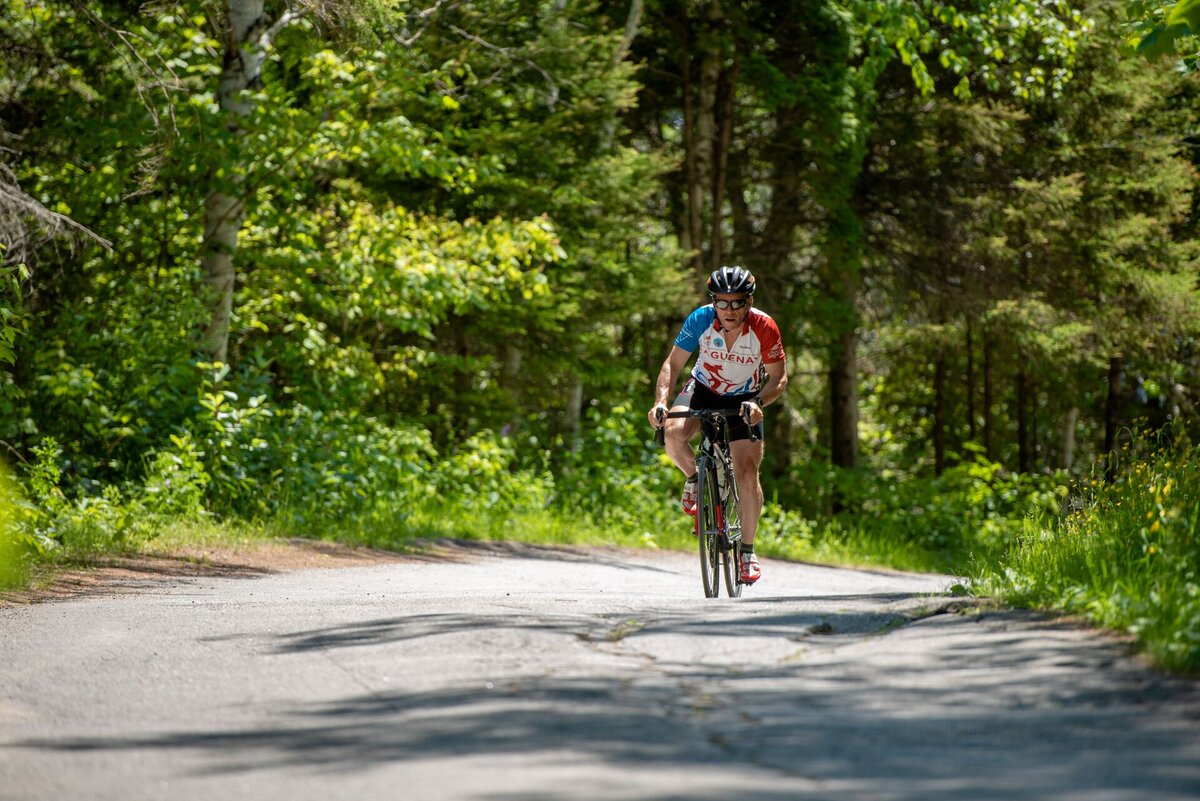 Person on a bicycle surrounded by forest