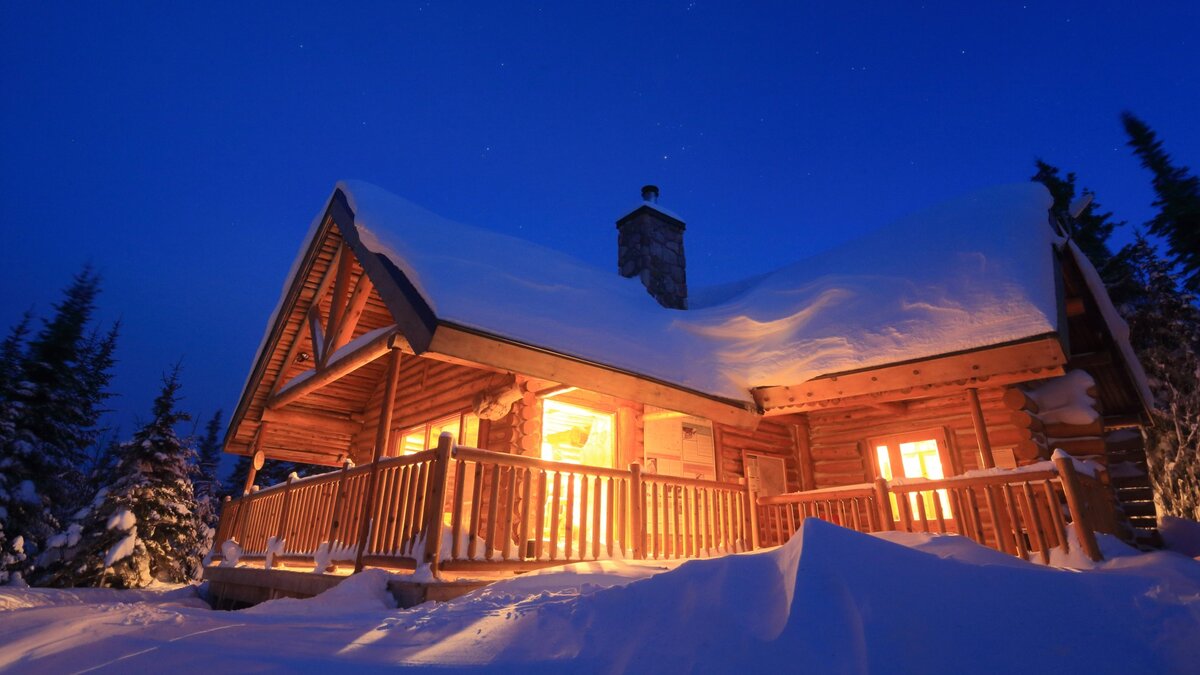Chalets in winter at Parc national des Monts-Valin