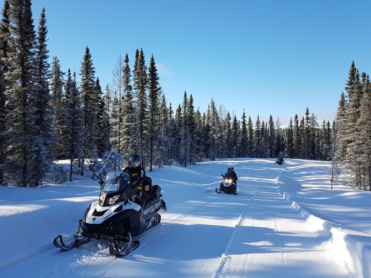 Snowmobilers on an expedition to the Grandes Rivières du Lac Saint-Jean Regional Park