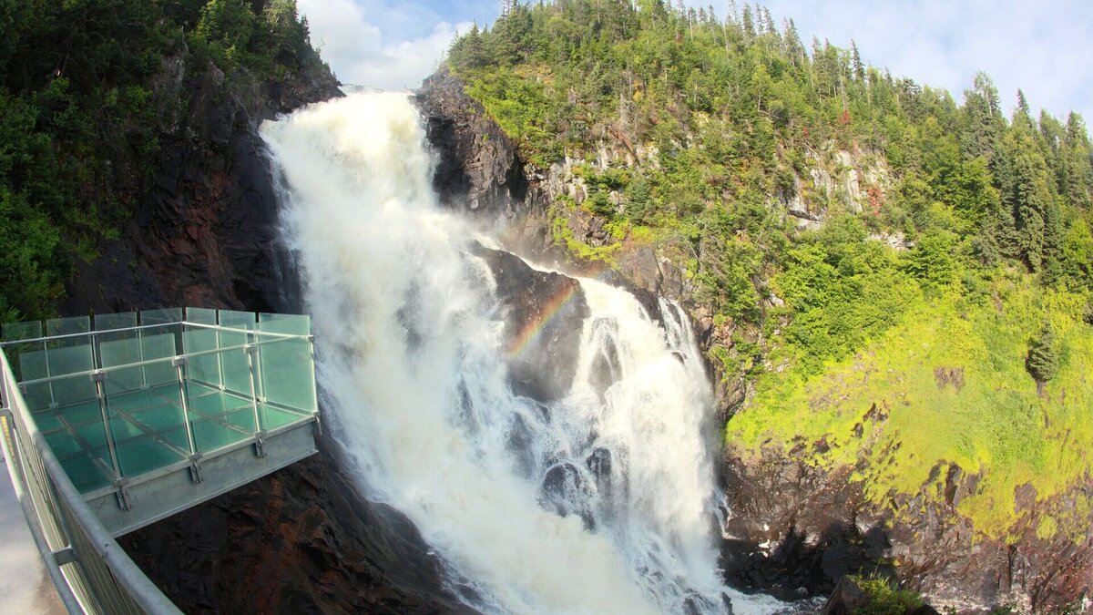 View of the falls from the balcony at the Historic Village of Val-Jalbert